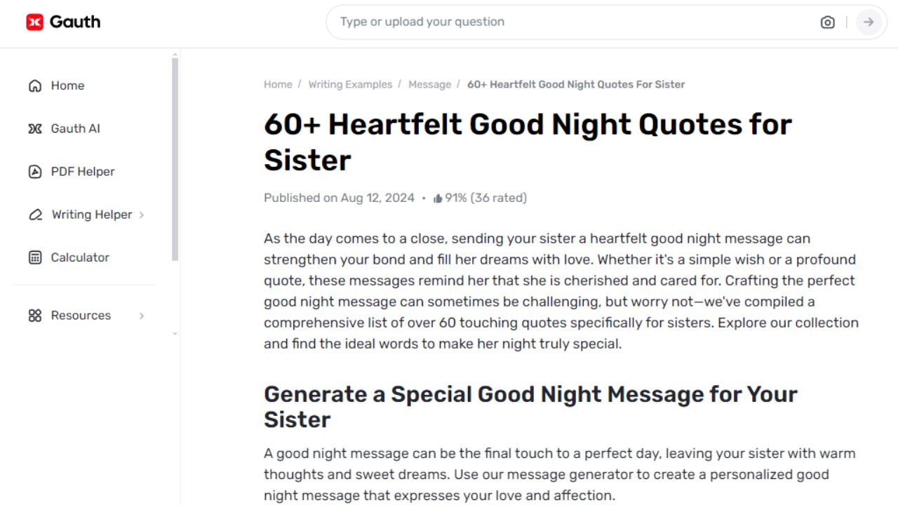 Why Should You Consider Gauth’s Good Night Quotes for Sister?